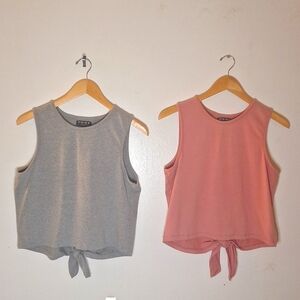 Set of 2 Sleevless tie knot tanks! Pink/Gray